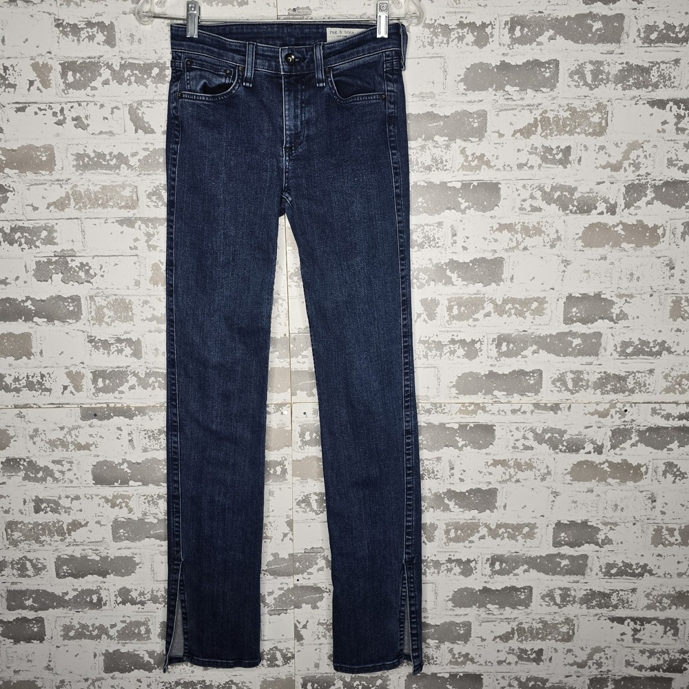 Rag & Bone Jeans Womens 25 Long Low Rise Flared Leg Slit Ankles Blue Denim Boho